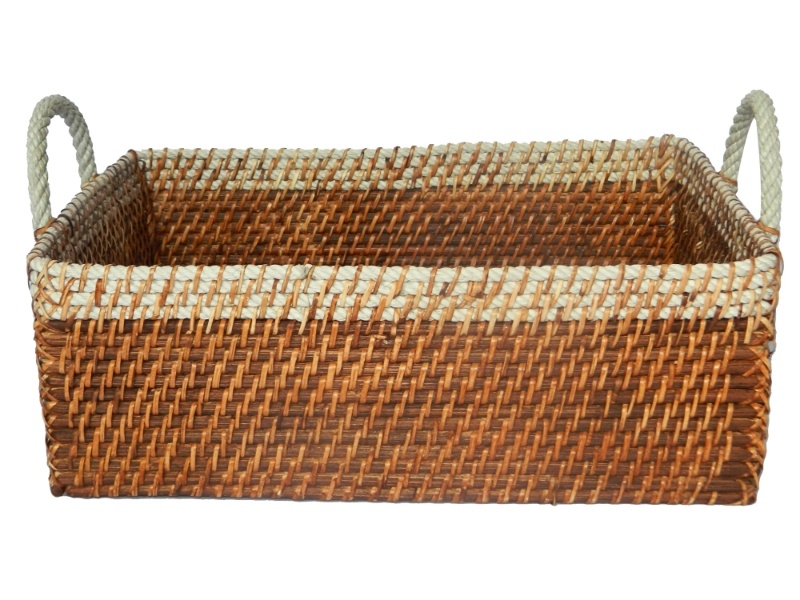 Exquisite Handcrafted Rattan Towel Basket with Rope Handles - Sustainable Storage Solution